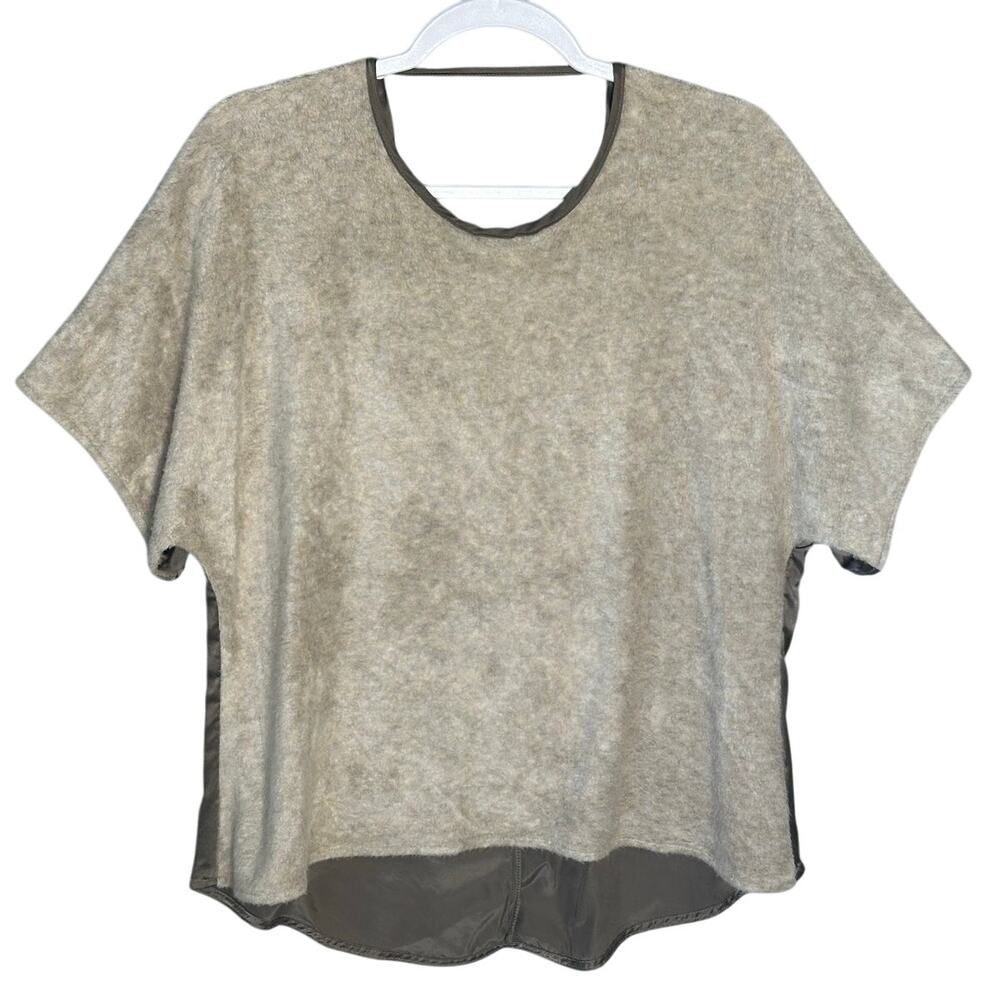 Amadi Sz S Brown Fuzzy Short Sleeve Top Silk Back Neutral Made in USA Modal